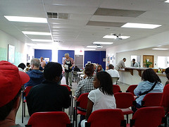 People waiting to vote