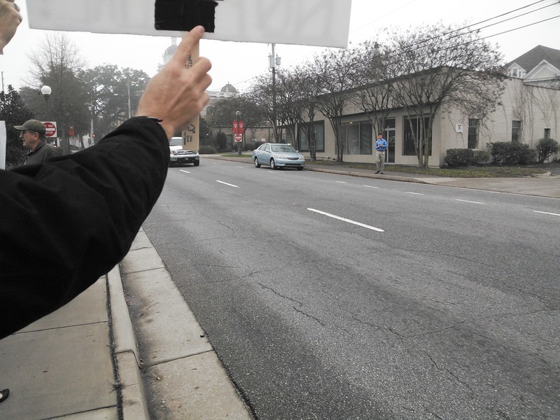 VDT Reporter Matthew Woody across the street, in People v. Spectra @ LCC 2013-12-09, by John S. Quarterman, for Lowndes Area Knowledge Exchange (LAKE), 9 December 2013