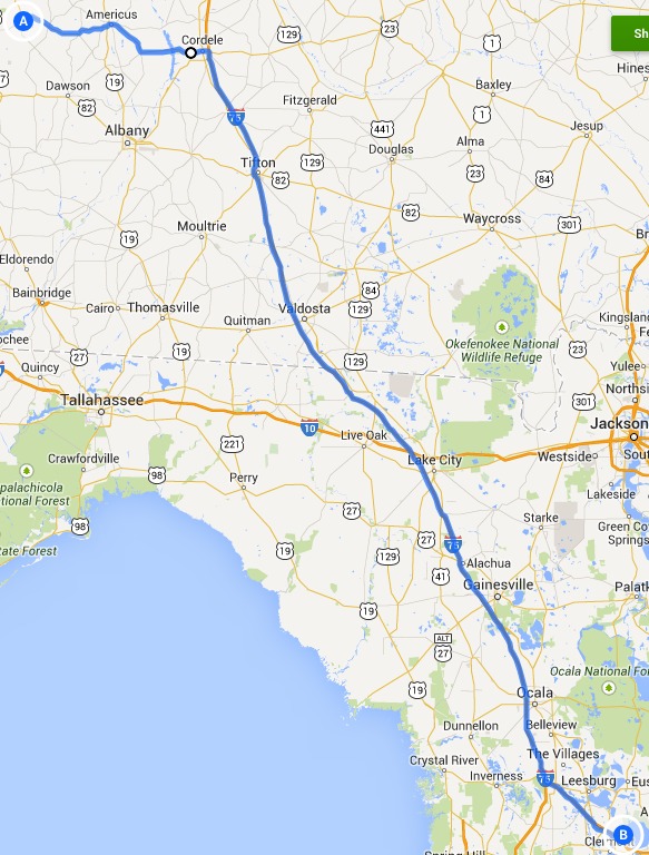 Map, in Alternative 4: Richland, Americus, Cordele, Ashburn and I-75 FERC to Sabal Trail, by John S. Quarterman, 14 September 2014