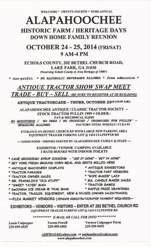 300x490 Flyer, in Alapahoochee Antique Tractor Show & Historic Farm Heritage Days, by Lake Park Chamber of Commerce, 24 October 2014