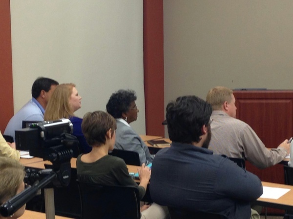 600x450 Clay Griner (District 5), Paige Dukes (County Clerk), Joyce Evans (District 1), Scott Orenstein (District 2-elect), in Lowndes County Commissioners at Open Government Symposium, by Gretchen Quarterman, 17 October 2014