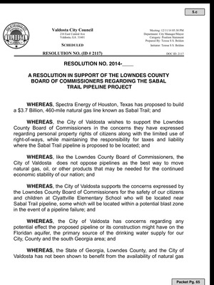 300x400 Whereas, in Valdosta Draft Resolution Against Sabal Trail Pipeline, by Valdosta City Council, 10 December 2014