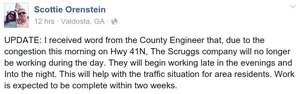 300x94 I received word from the County Engineer that..., in US 41N congested; Scruggs Co. no longer working during day, by Scottie Orenstein, 12 August 2015
