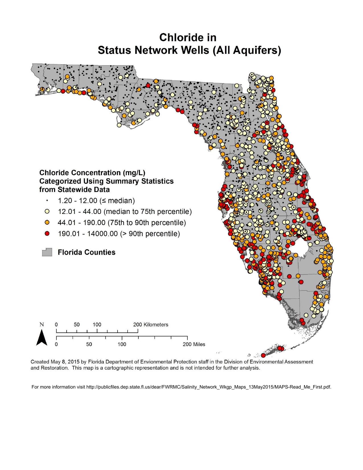 1275x1650 Chloride in Status Network Wells (All Aquifers), in Florida Well Salinity Study, by FL-DEP, 13 July 2015