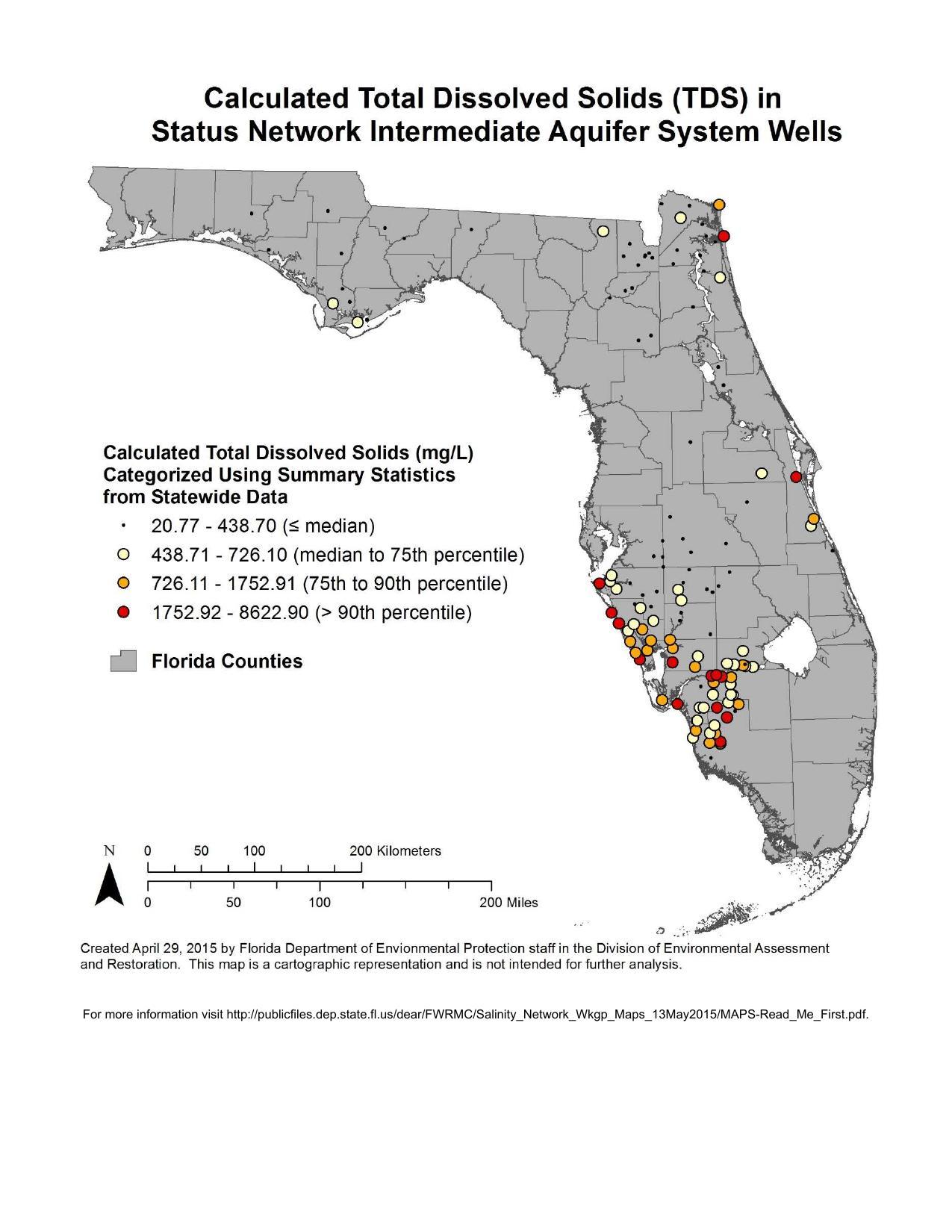 1275x1650 Calculated Total Dissolved Solids (TDS) in Status Network Intermediate Aquifer System Wells, in Florida Well Salinity Study, by FL-DEP, 13 July 2015