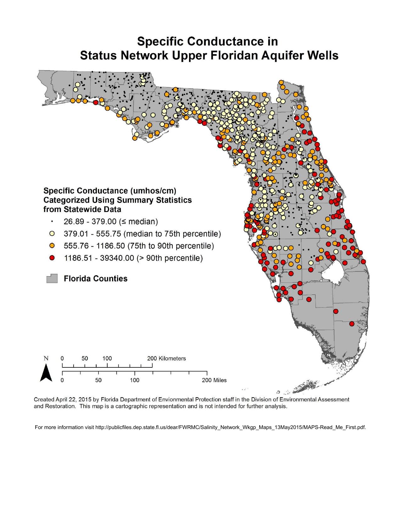 1275x1650 Specific Conductance in Status Network Upper Floridan Aquifer Wells, in Florida Well Salinity Study, by FL-DEP, 13 July 2015