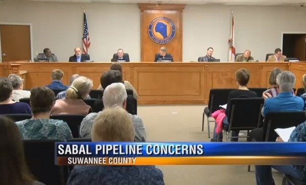 600x364 Commissioners at Podium, in Sabal Pipeline Concerns, Suwannee County, by WTXL, 3 February 2016