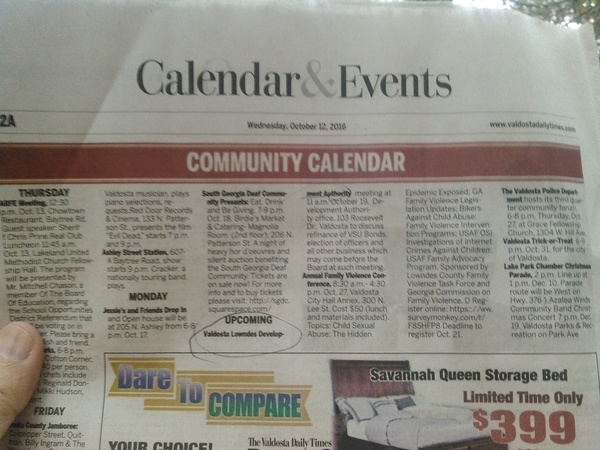 Community Calendar, VDT page 12a, 12 October 2016