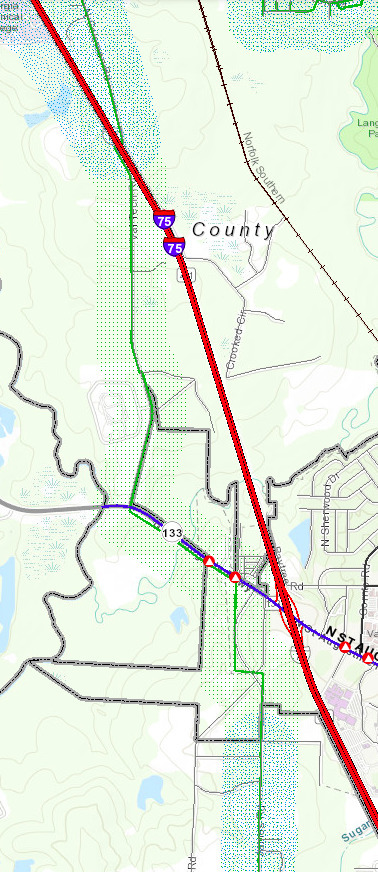 378x872 Coleman Road along Val-Tech Road to James Road, Map, in Coleman Road force main, by John S. Quarterman, for www.l-a-k-e.org, 13 May 2019