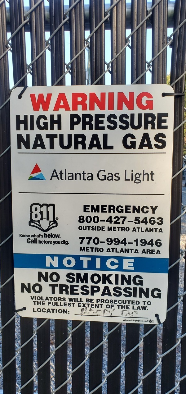 Warning High Pressure Natural Gas Atlanta Gas Light