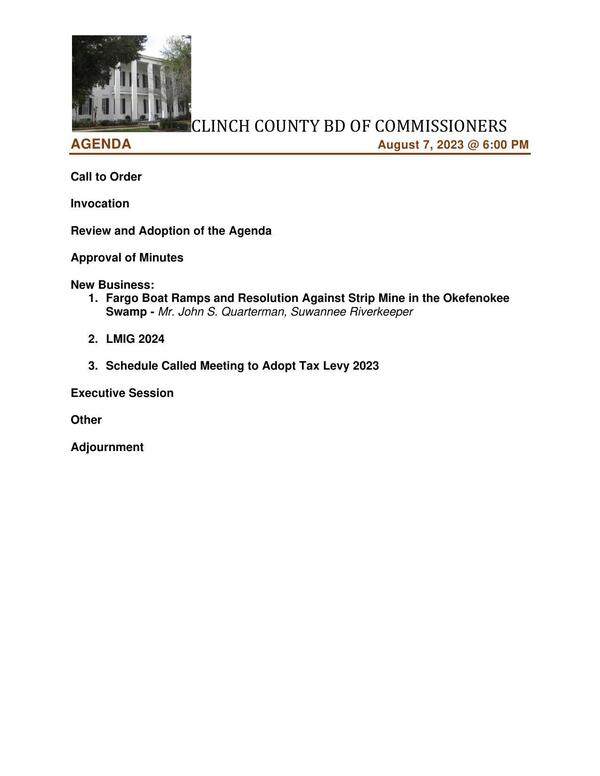[Agenda, Clinch County Commission, 2023-08-07]