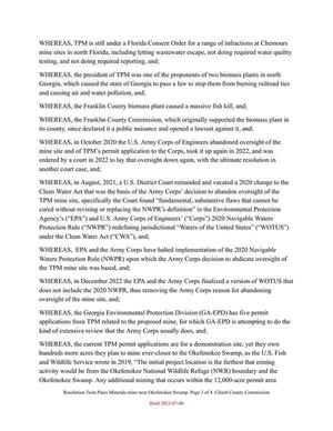 [WHEREAS, the current TPM permit applications are for a demonstration site, yet they own hundreds more acres they plan to mine ever-closer to the Okefenokee Swamp]