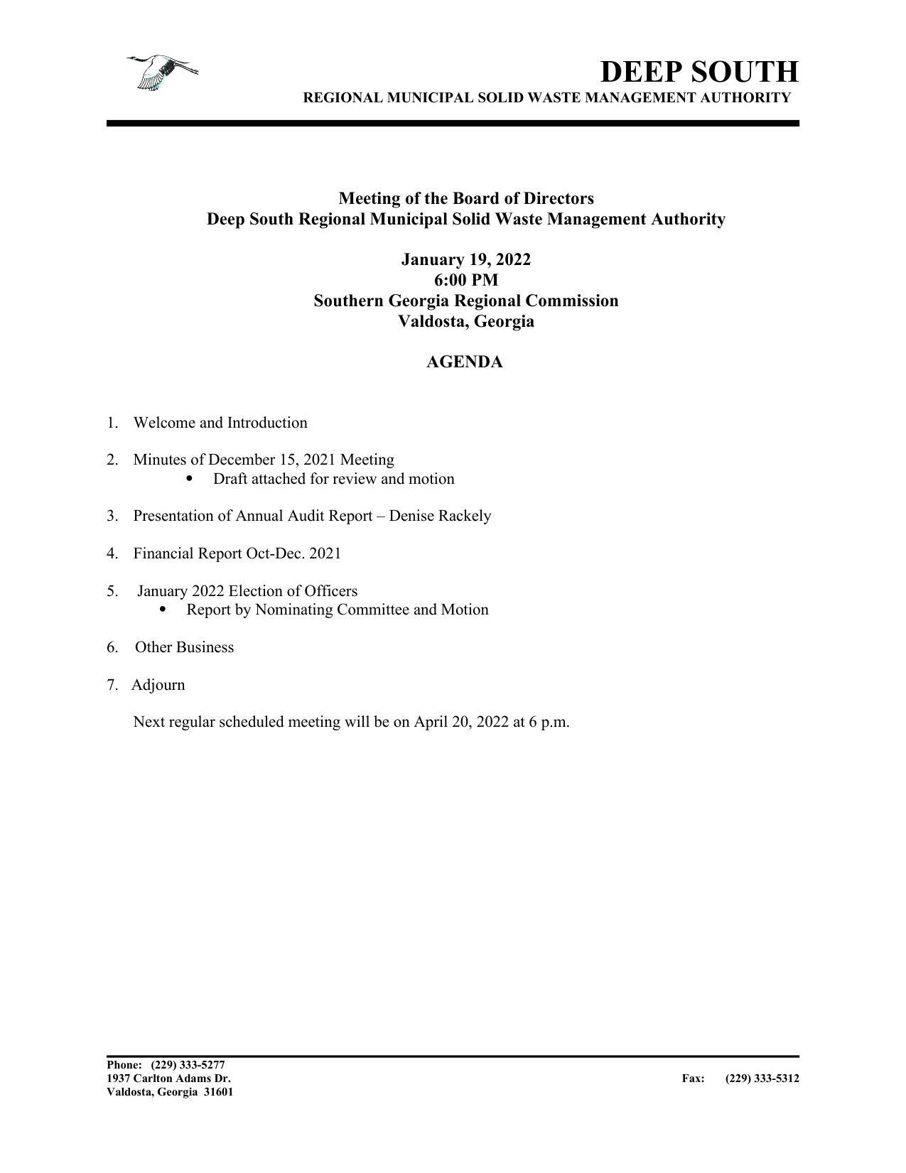 DSSWA Agenda 2022-01-19