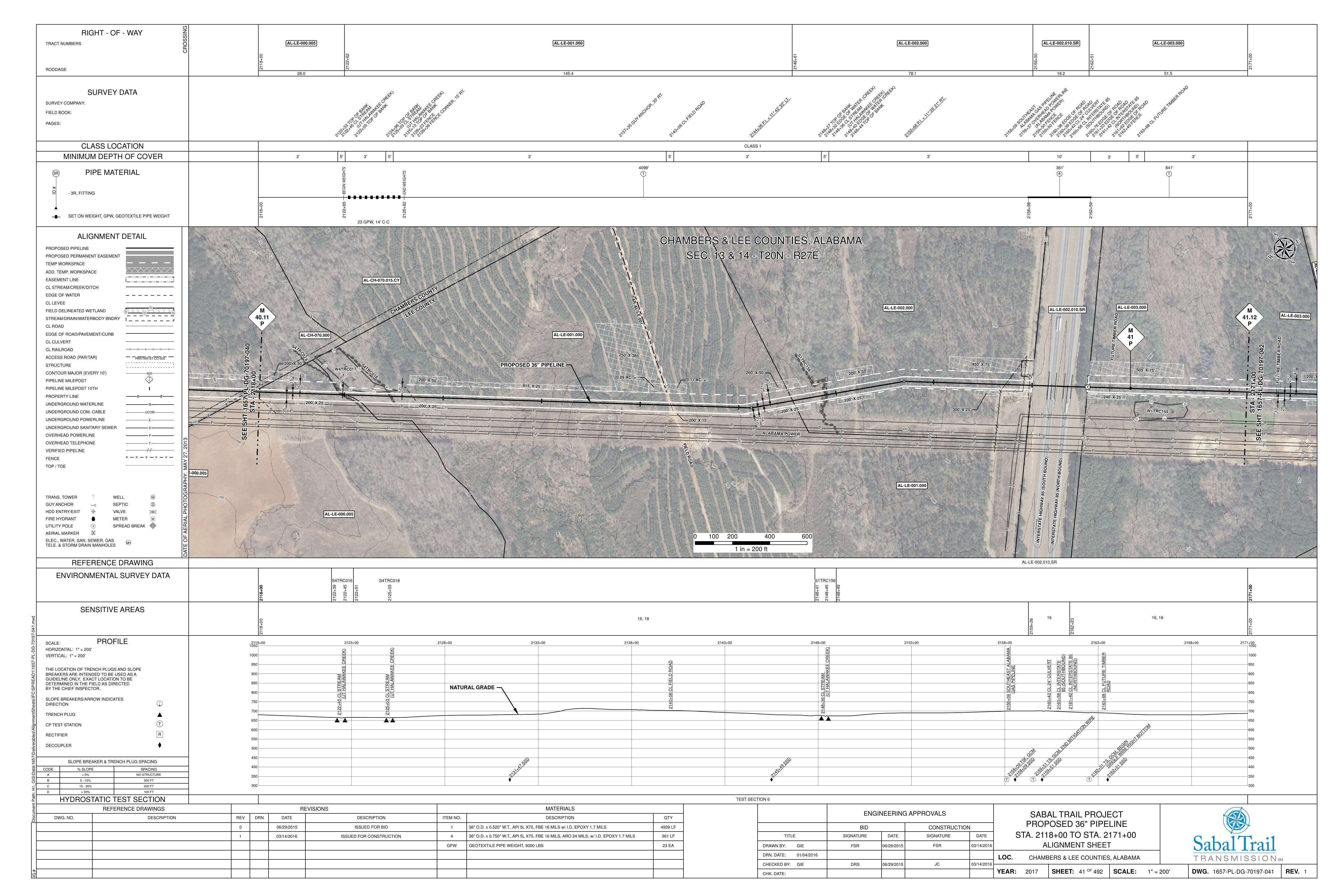 1657-PL-DG-70197-041, STA. 2118+00 TO STA. 2171+00, MP 40.11, MP 41, MP 41.12, GAS PIPELINE, (UT HALAWAKEE CREEK), CHAMBERS & LEE COUNTIES, ALABAMA