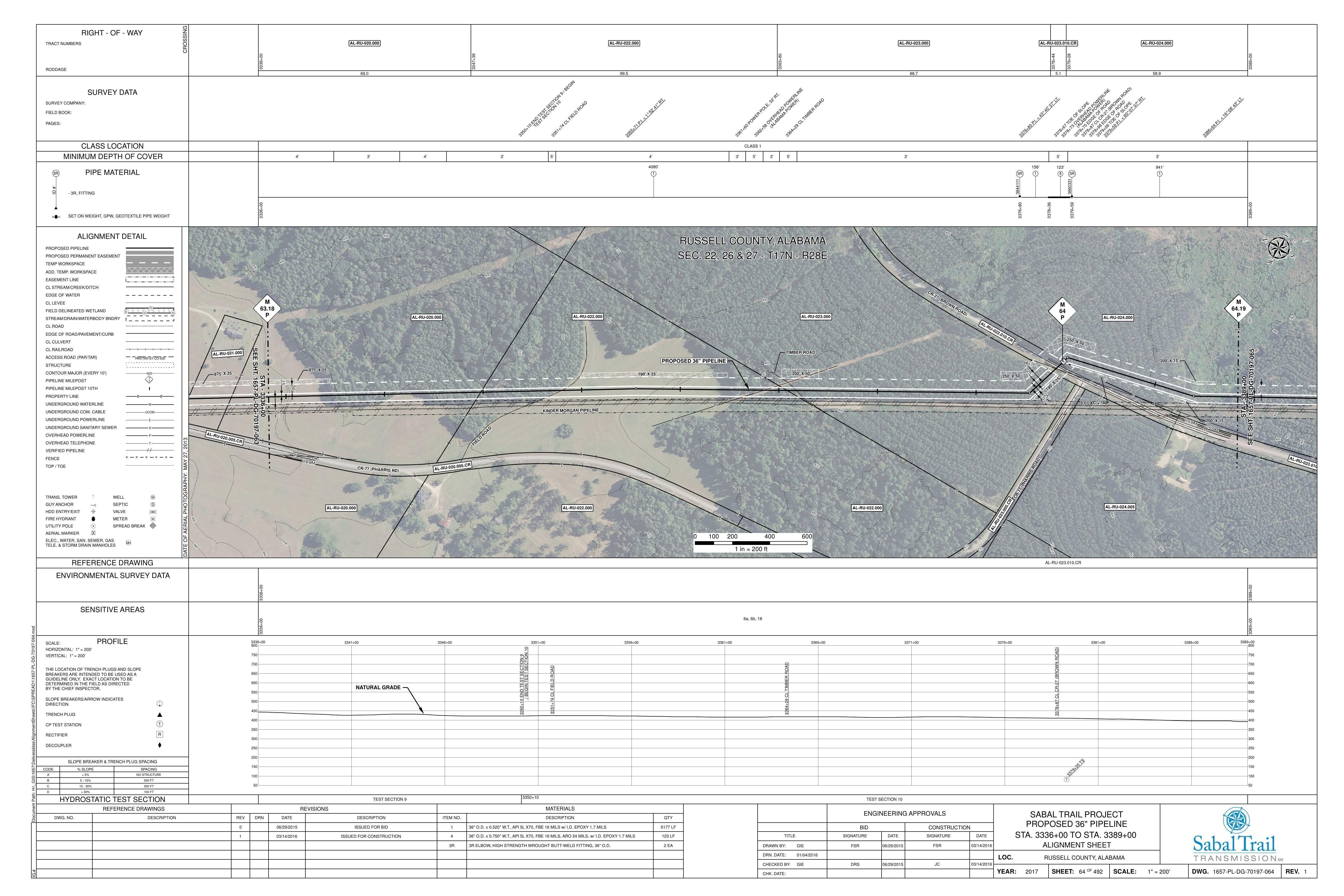 1657-PL-DG-70197-064, STA. 3336+00 TO STA. 3389+00, MP 63.18, MP 64, MP 64.19, 3378+87 CL CR-27 (BROWN ROAD), KINDER MORGAN PIPELINE, RUSSELL COUNTY, ALABAMA