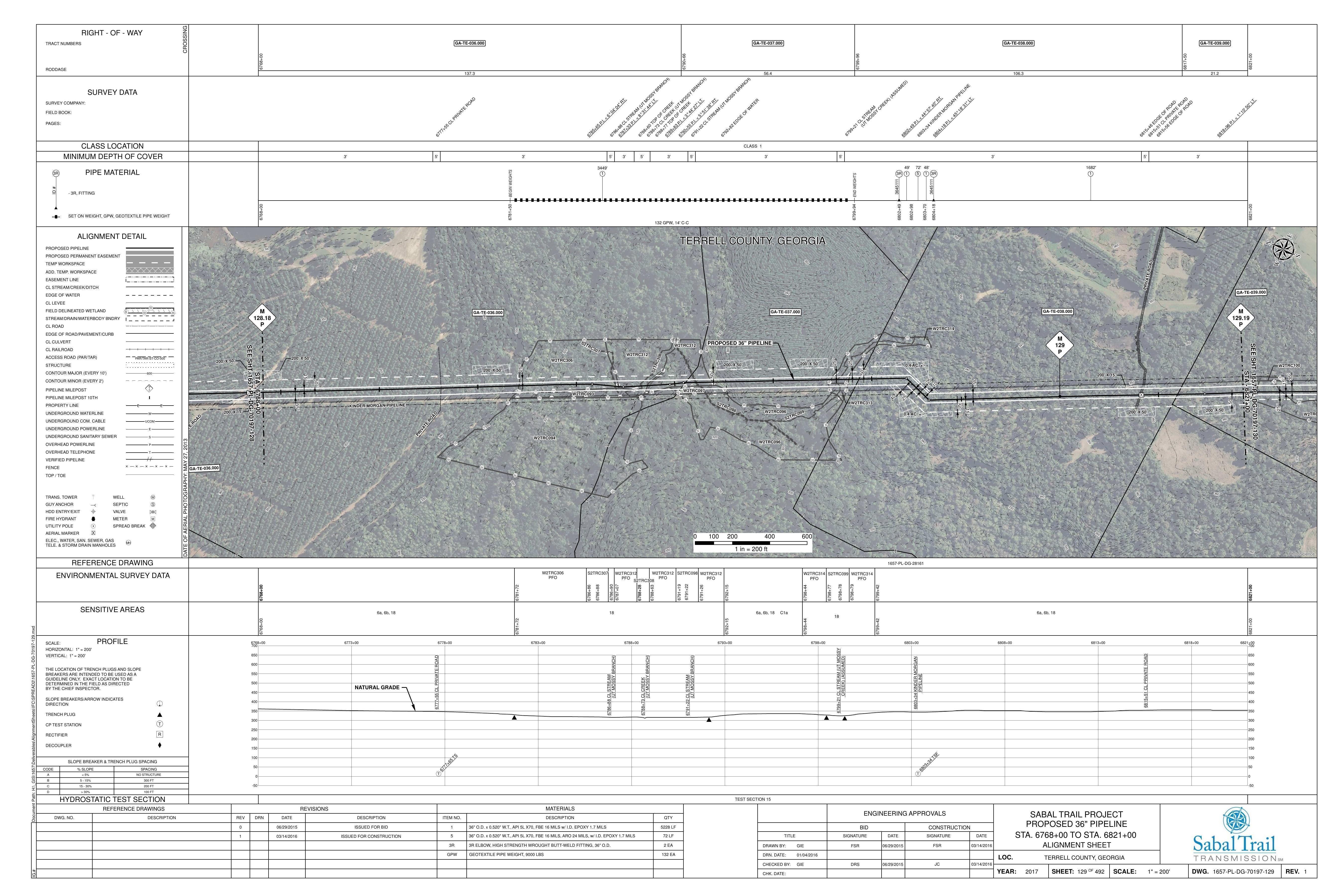 1657-PL-DG-70197-129, STA. 6768+00 TO STA. 6821+00, MP 128.18, MP 129, MP 129.19, (UT MOSSY BRANCH), 6788+73 CL CREEK, KINDER MORGAN PIPELINE, TERRELL COUNTY, GEORGIA