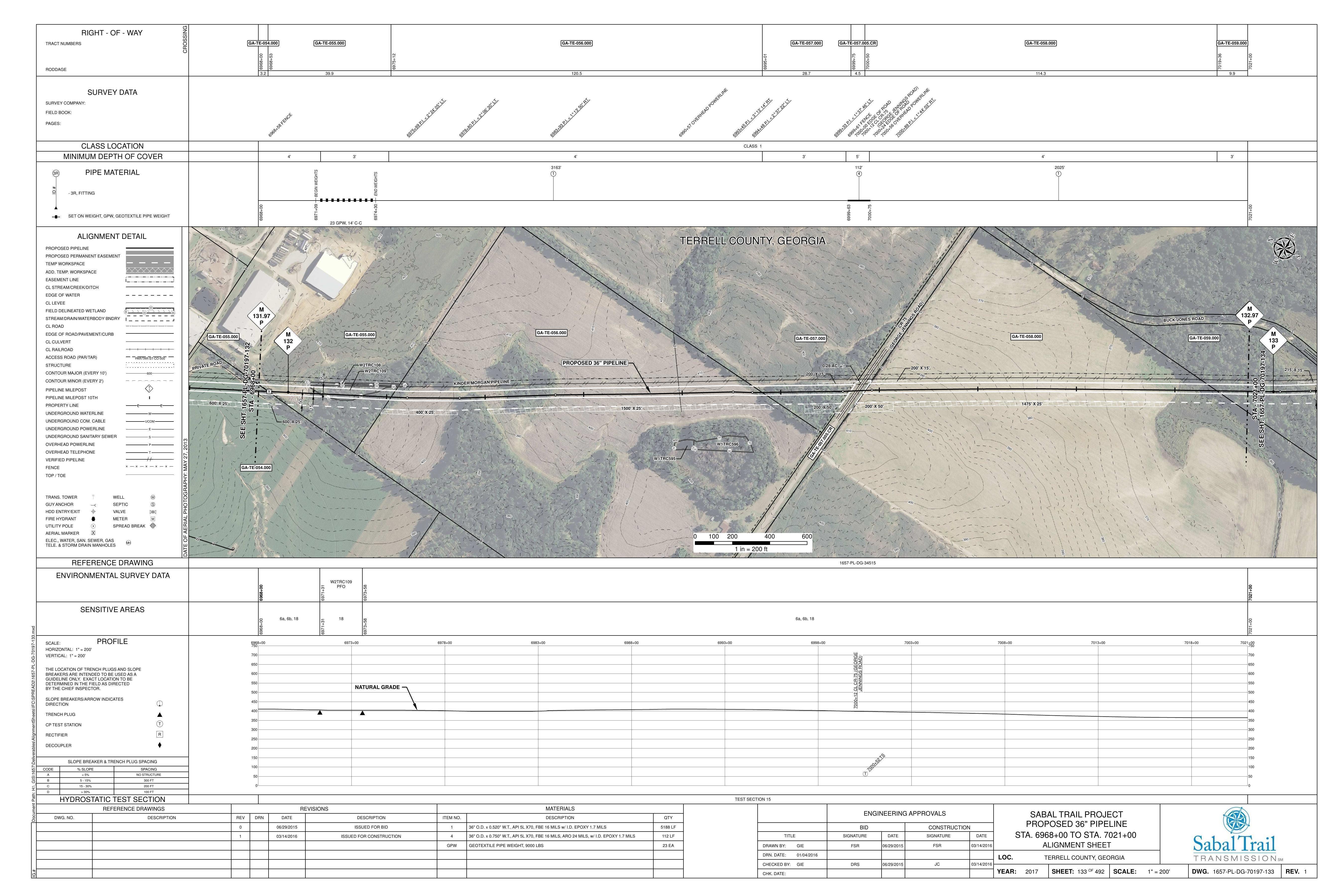 1657-PL-DG-70197-133, STA. 6968+00 TO STA. 7021+00, MP 131.97, MP 132, MP 132.97, MP 133, KINDER MORGAN PIPELINE, BUCK JONES ROAD, JENNINGS ROAD), TERRELL COUNTY, GEORGIA