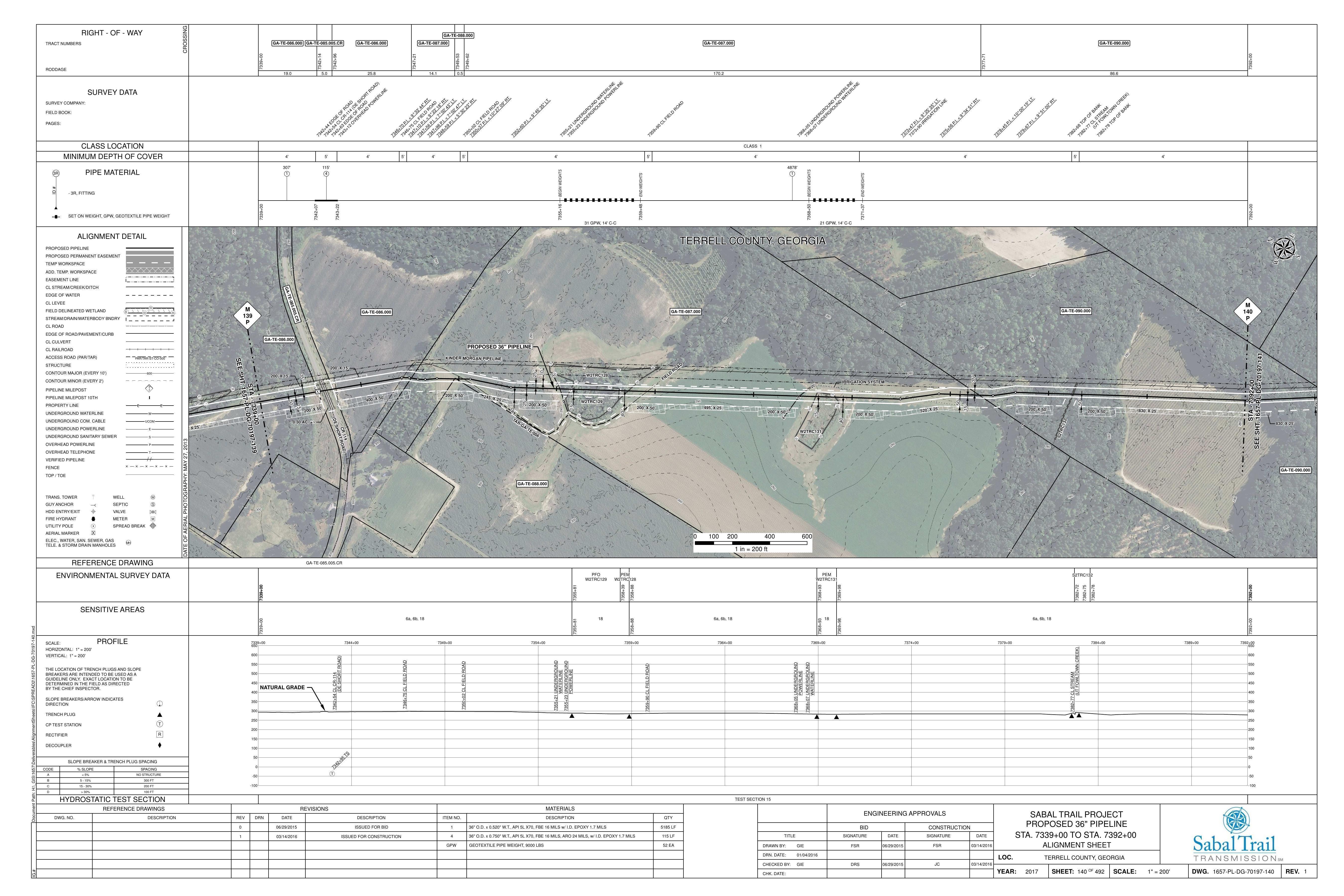 1657-PL-DG-70197-140, STA. 7339+00 TO STA. 7392+00, MP 139, MP 140, KINDER MORGAN PIPELINE, (DE SHORT ROAD), (UT FOWLTOWN CREEK), TERRELL COUNTY, GEORGIA