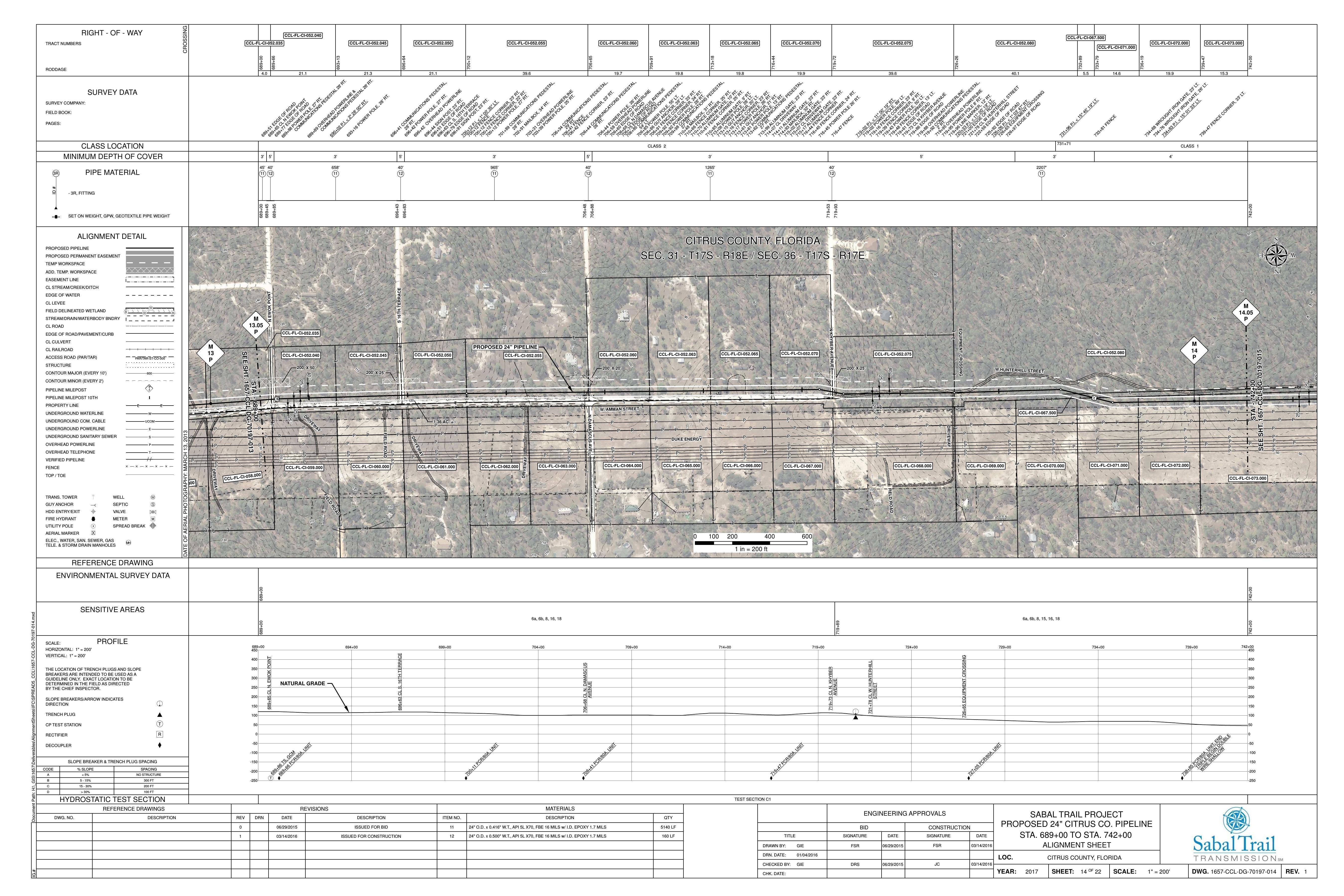 1657-CCL-DG-70197-014, STA. 689+00 TO STA. 742+00, N EWOK POINT, 689+65 CL N. EWOK POINT, W HUNTERHILL STREET, N DAMASCUS AVE, W. AMMAN STREET, I-058.000, N KHYBER AVENUEPL, 6981 N Damascus Ave, Dunnellon, FL 34433, PROPOSED 24-inch CITRUS CO. PIPELINE, CITRUS COUNTY, FLORIDA, 28.962669, -82.537418