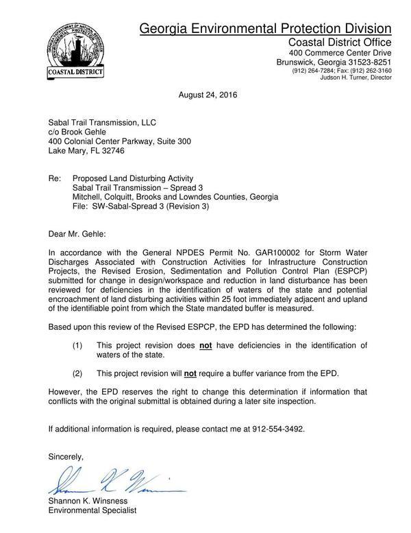 GA-EPD 2016-08-24 Notice of Intent, Proposed Land Disturbing Activity (1 of 2)