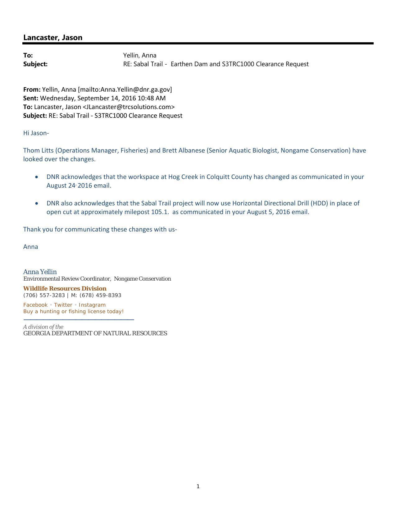 GA-DNR WRD 2016-09-24 acknowledges Earthen Dam and S3TRC1000 changes