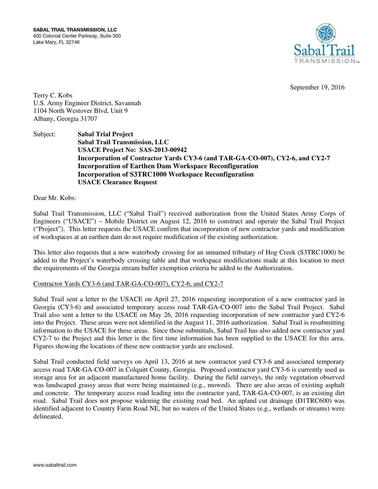 STT to USACE 2016-09-19 Contractor yards and workspace reconfigurations (1 of 4)