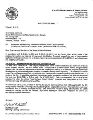 [Valdosta to Lowndes RE: Annexation and Rezoning Applications received by the City of Valdosta]