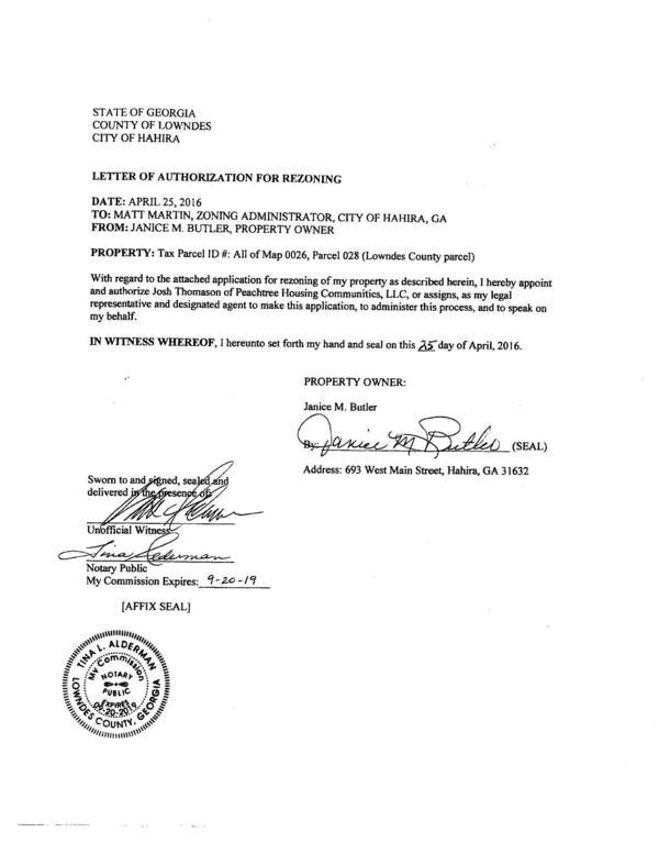 Letter of Authorization by property owner