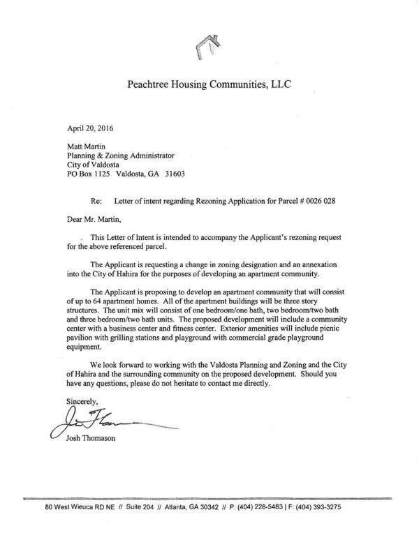 Letter of Intent, Peachtree Housing Communities