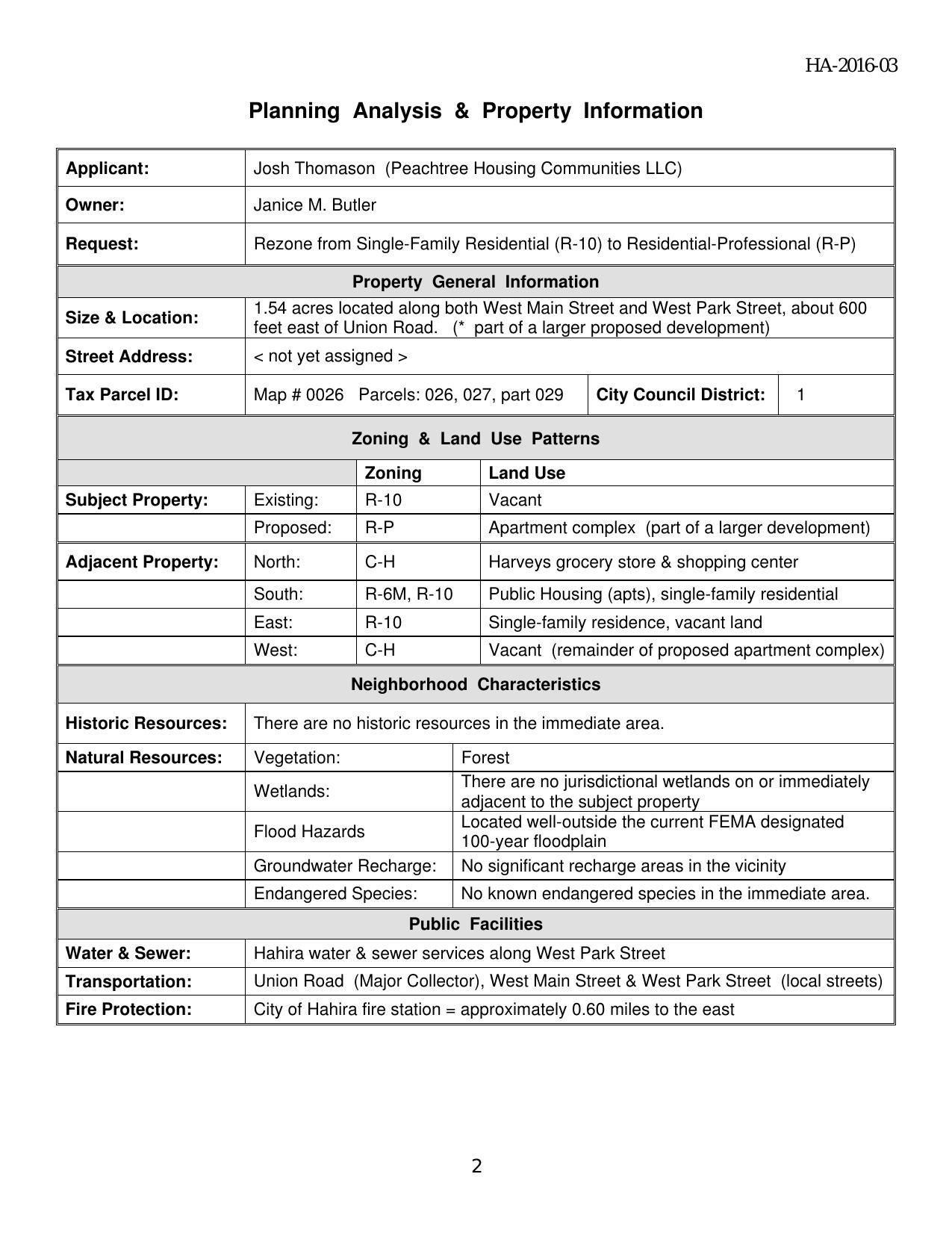 Planning Analysis & Property Information