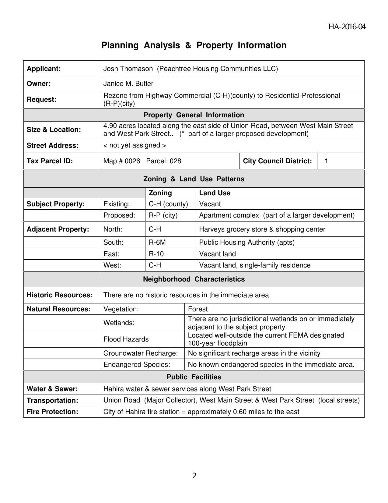 Planning Analysis & Property Information