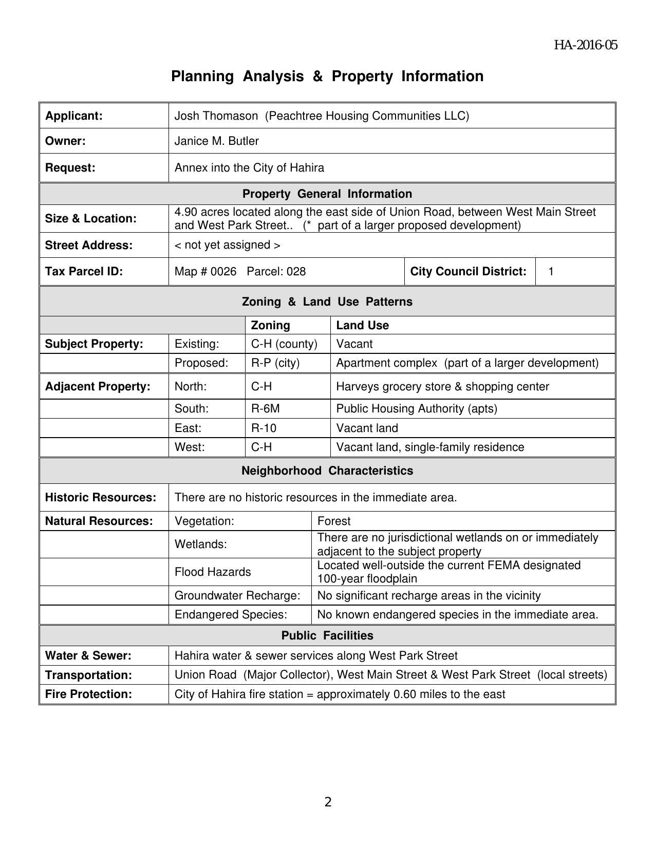 Planning Analysis & Property Information