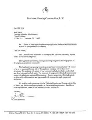 [Letter of Intent, Peachtree Housing Communities]