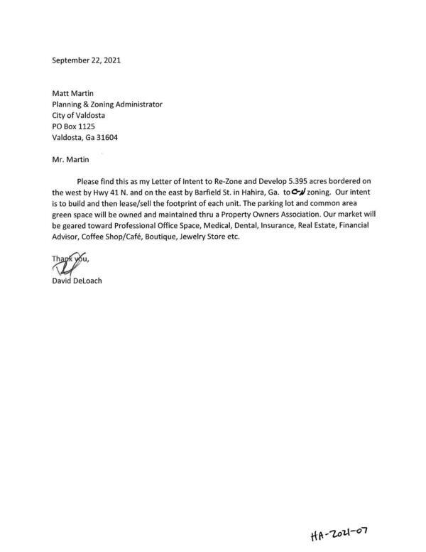David Deloach letter of intent
