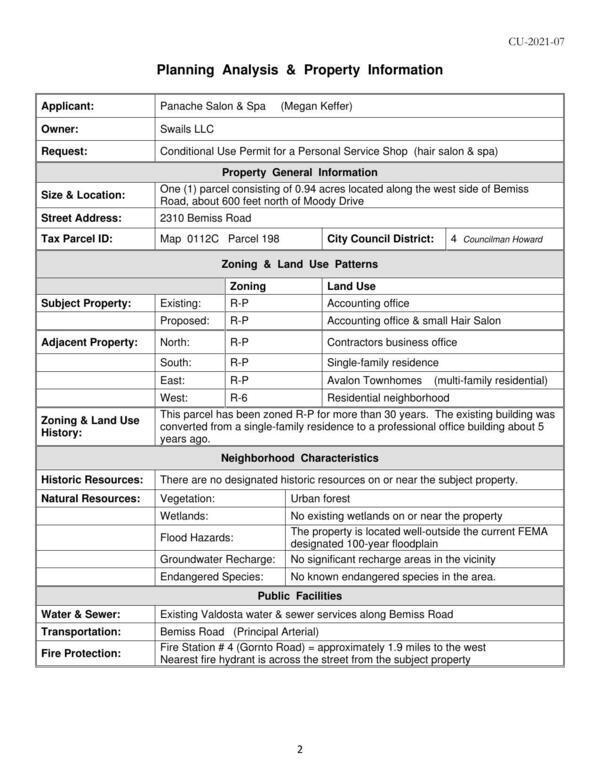 Planning Analysis & Property Information