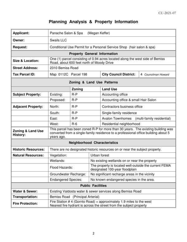 Planning Analysis & Property Information