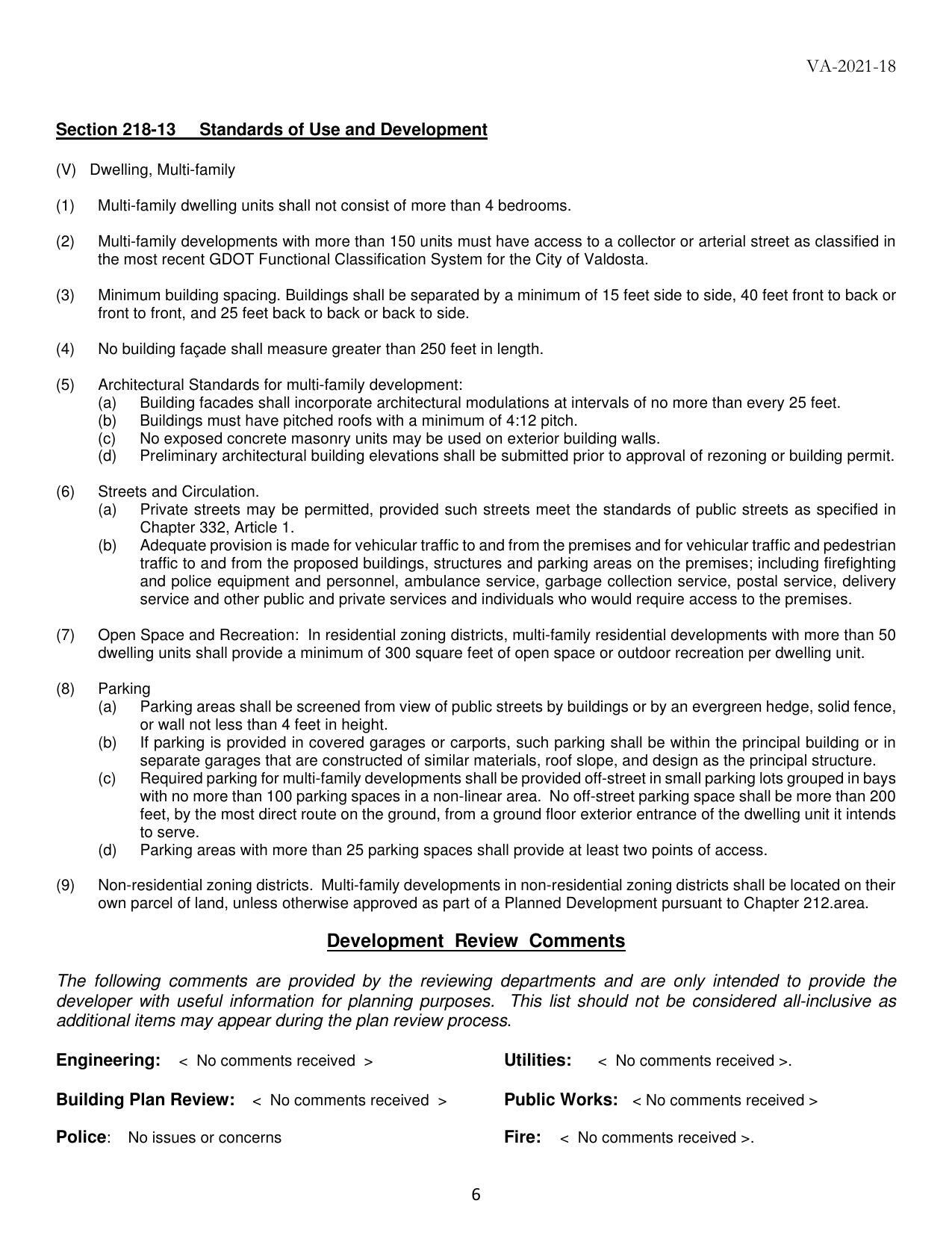 Section 218-13 __ Standards of Use and Development