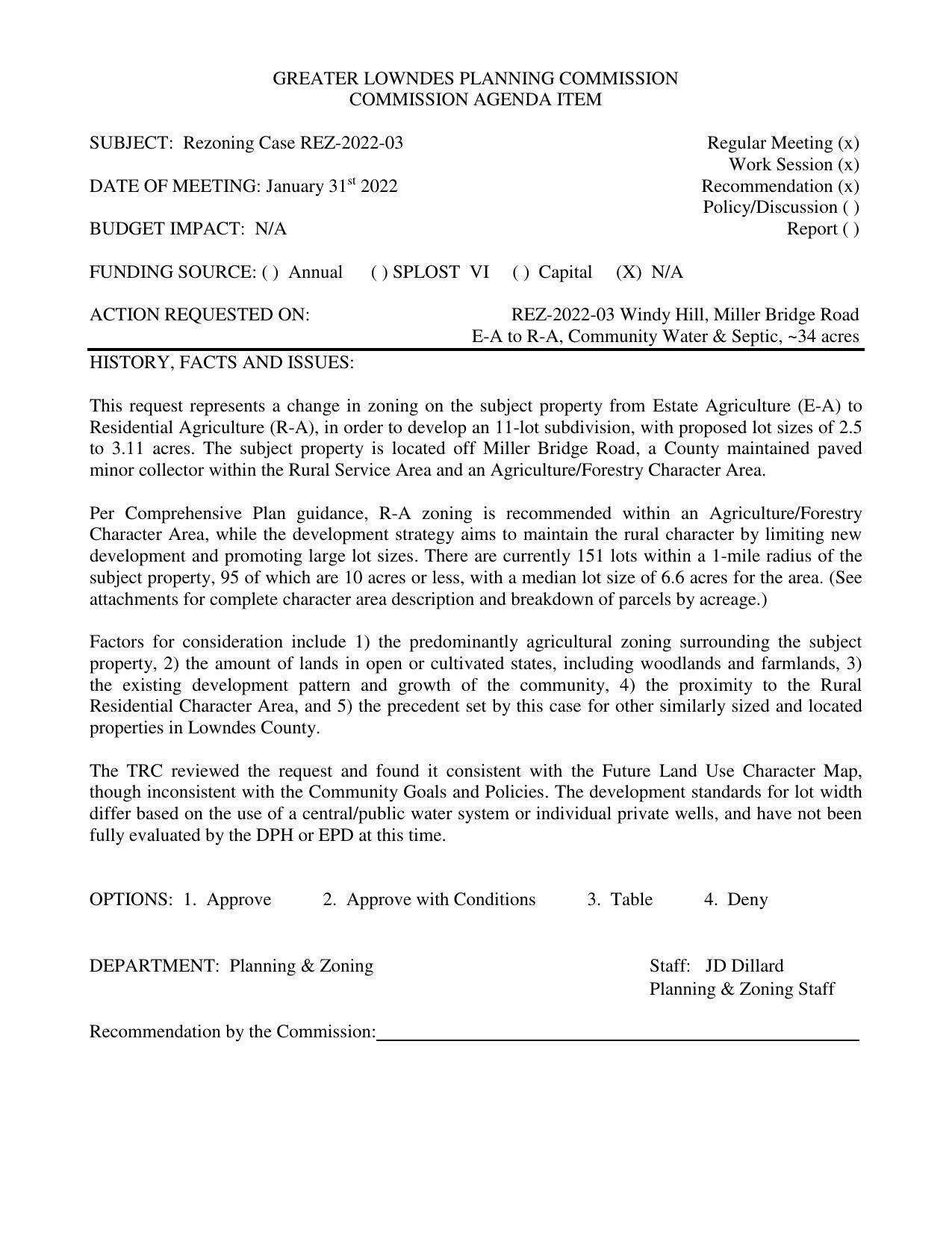 to develop an 11-lot subdivision, with proposed lot sizes of 2.5 to 3.11 acres.