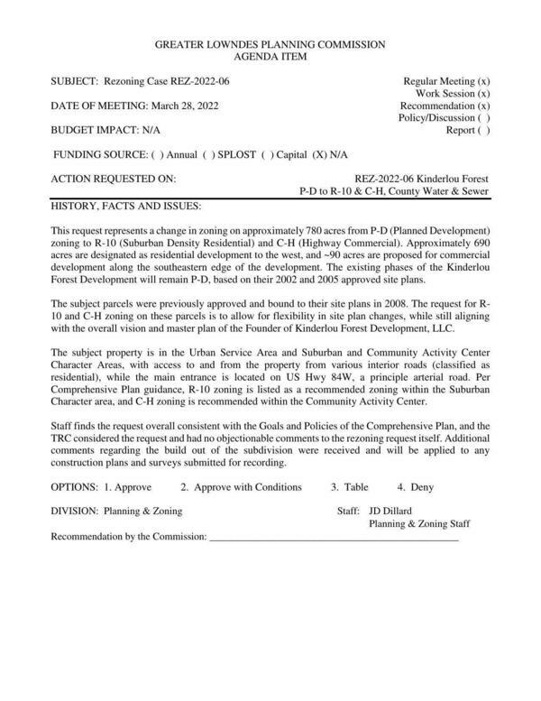 approximately 780 acres from P-D (Planned Development) zoning to R-10 (Suburban Density Residential) and C-H (Highway Commercial).