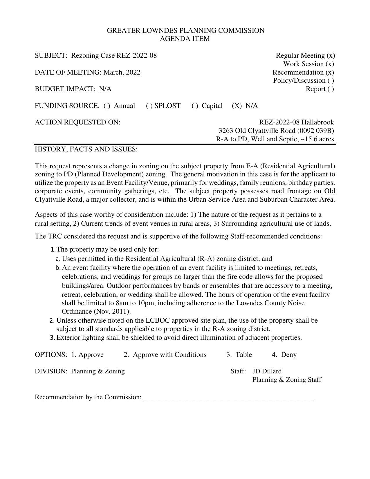 from E-A (Residential Agricultural) zoning to PD (Planned Development) zoning.