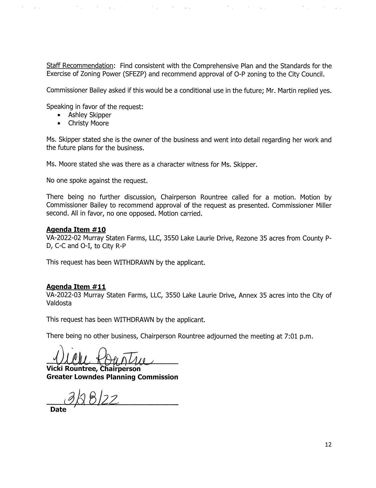 VA-2022-03, VA-2022-03 Murray Staten Farms LLC, 3550 Lake Laurie Drive, annexation to Valdosta and rezoning, withdrawn by applicant