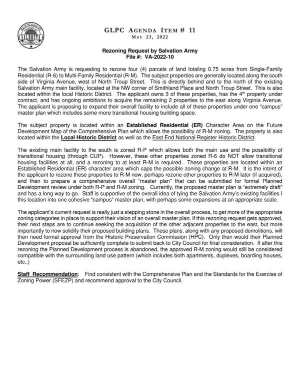 [to expand their overall facility to include all of these properties under one “campus” master plan which includes some more transitional housing building space.]