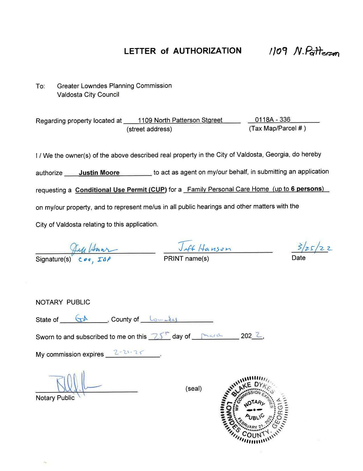 LETTER of AUTHORIZATION for 0118A 336