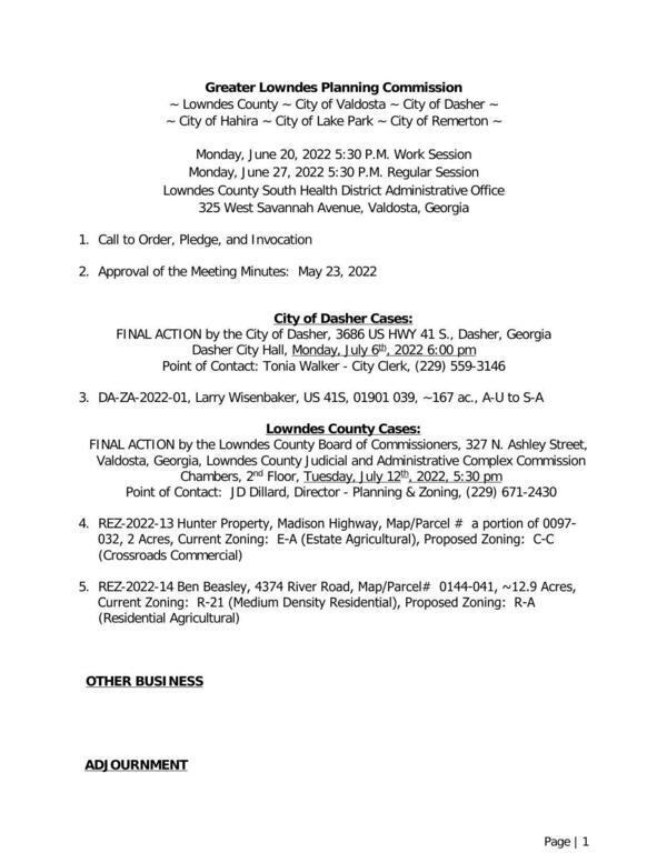 [Two Lowndes County rezonings, and one big Dasher rezoning]