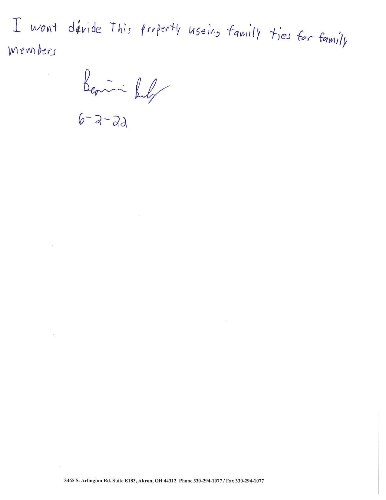 Handwritten request from Benjamin Beasley