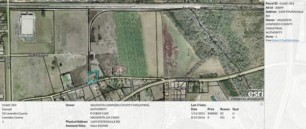 [Map: VLCIA Parcel 0160C 003, 1349 Statenville Road --Lowndes County Tax Assessors]