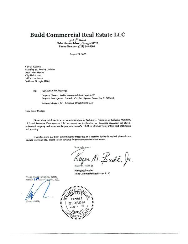 Letter of Authorization, Roger M. Budd, Jr.