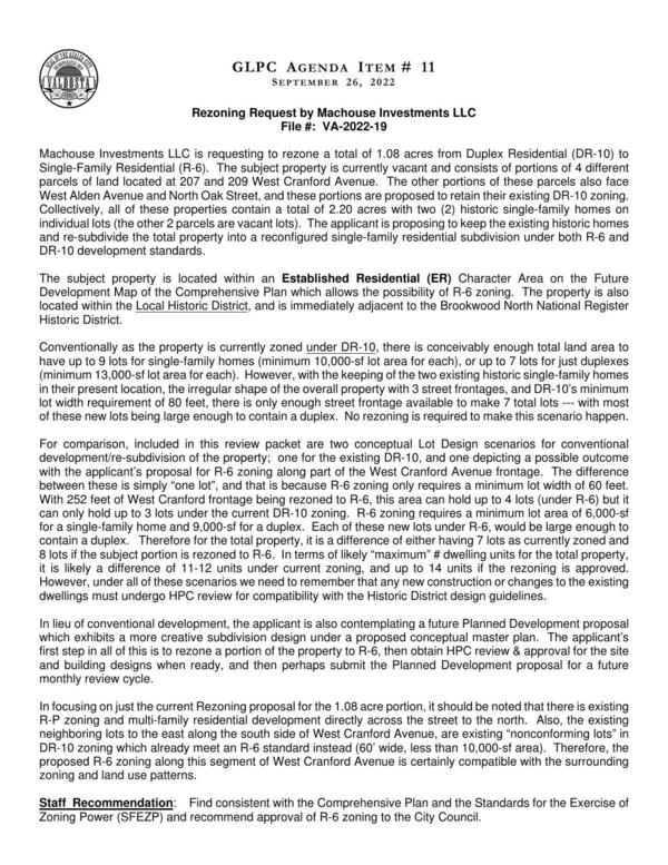 to keep the existing historic homes and re-subdivide the total property into a reconfigured single-family residential subdivision under both R-6 and DR-10 development standards.