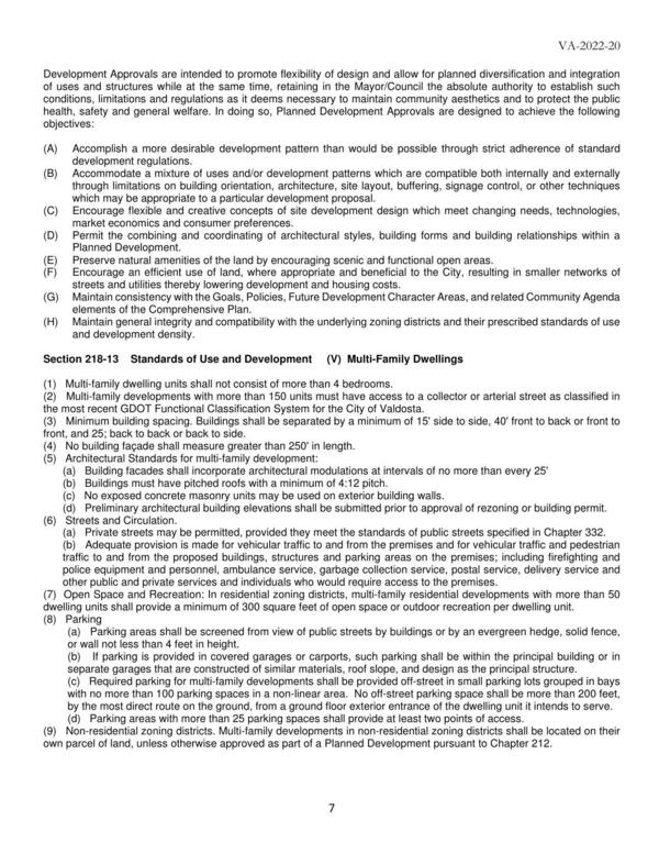 218-13 Standards of Use and Development (V) Multi-Family Dwellings