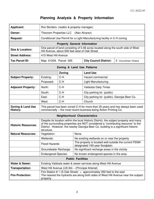 Planning Analysis & Property Information